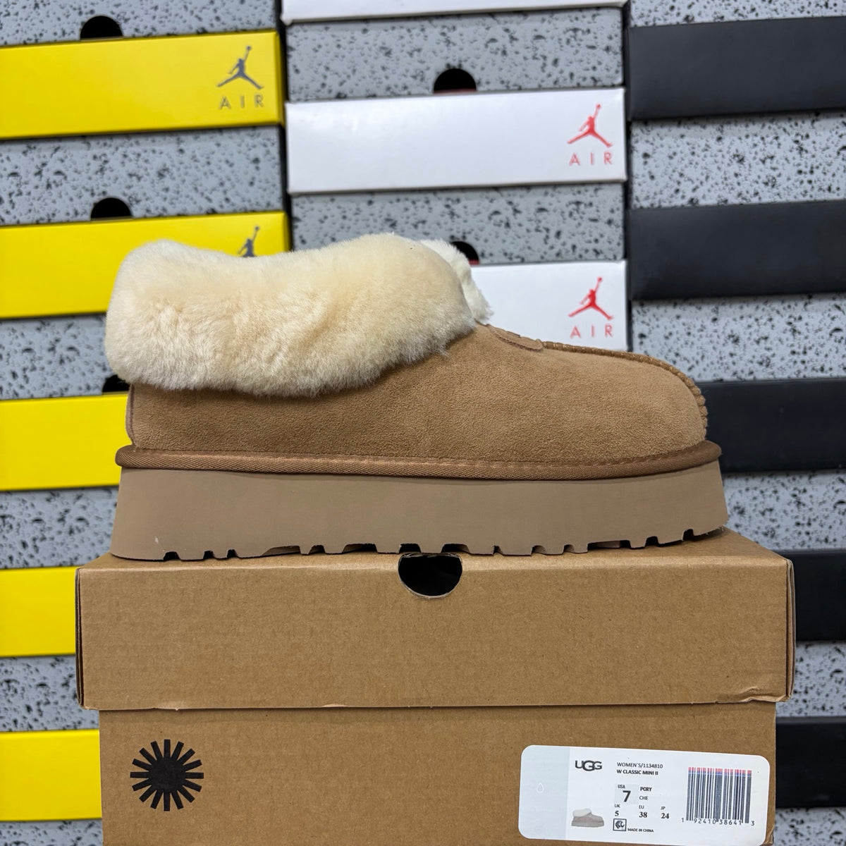 UGG Chestnut Slip-On Shoes with Cream Plush Foldover Collar