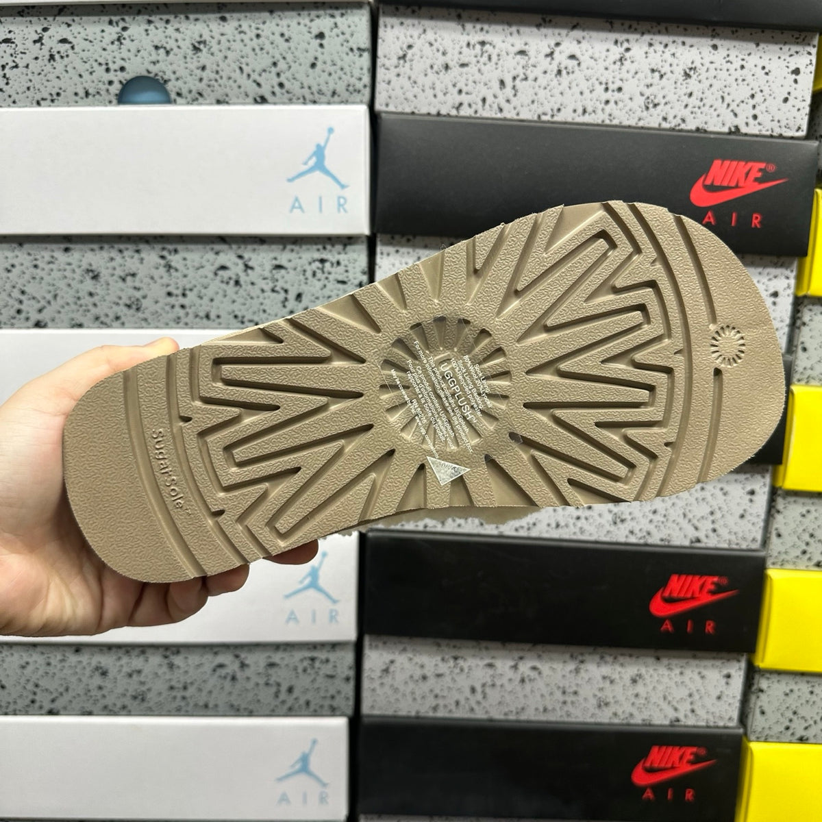 UGG Khaki Slippers with Cream Plush Trim and Embroidered Logo