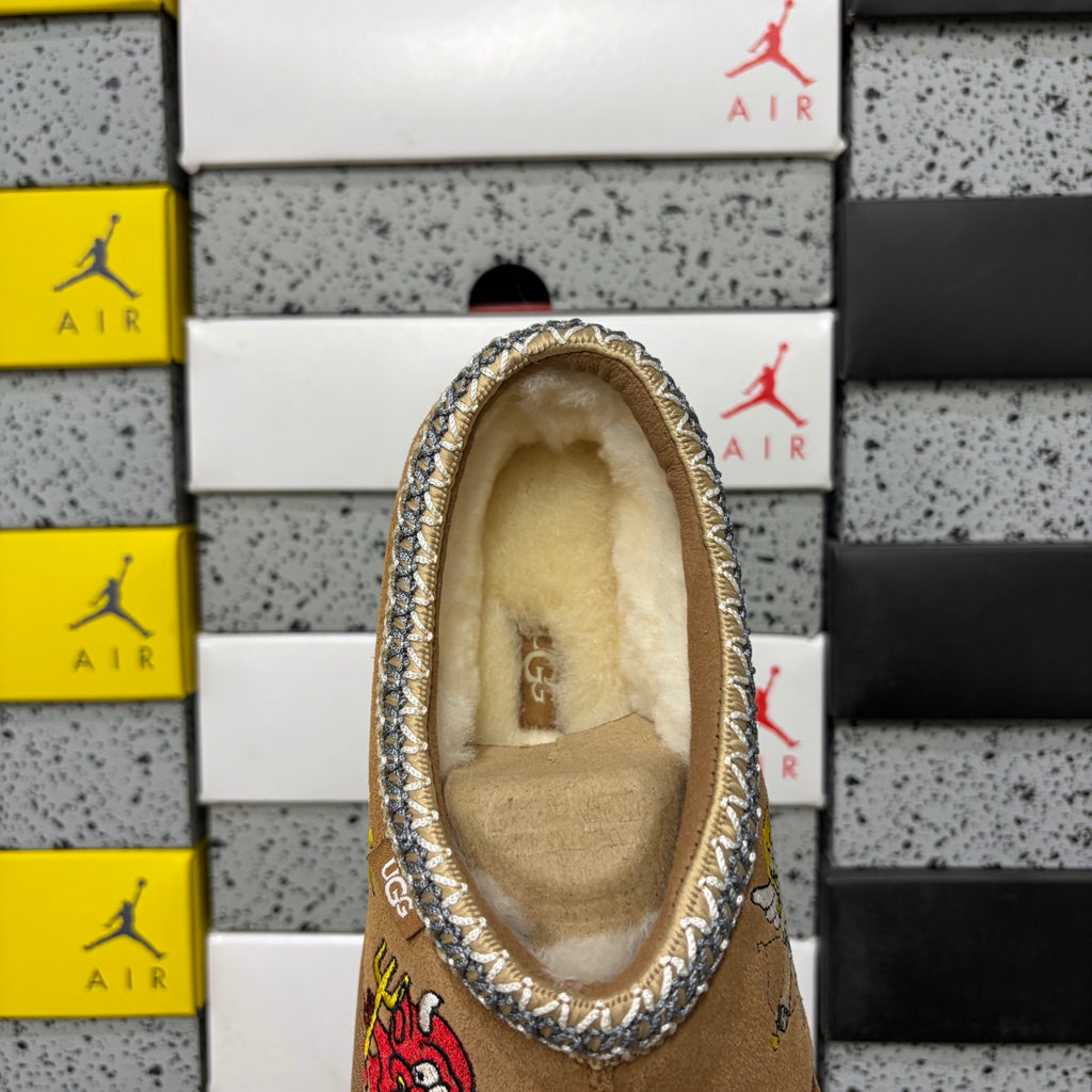 UGG Chestnut Slip-On Shoes with Colorful Cartoon Embroidery