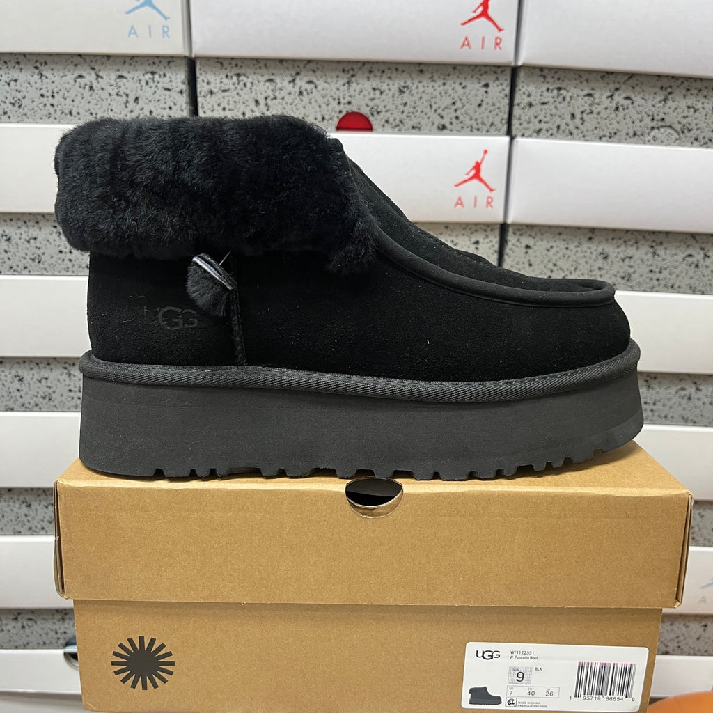 UGG Black Platform Ankle Boots with Plush Collar
