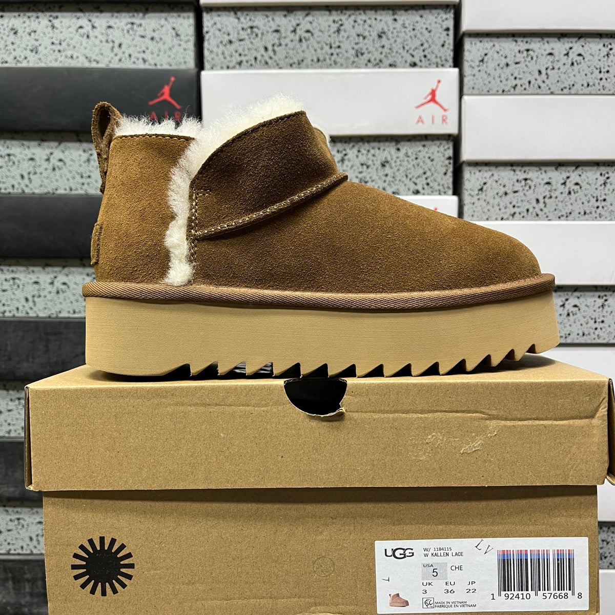 UGG Chestnut Platform Ankle Boots with Cream Plush Trim