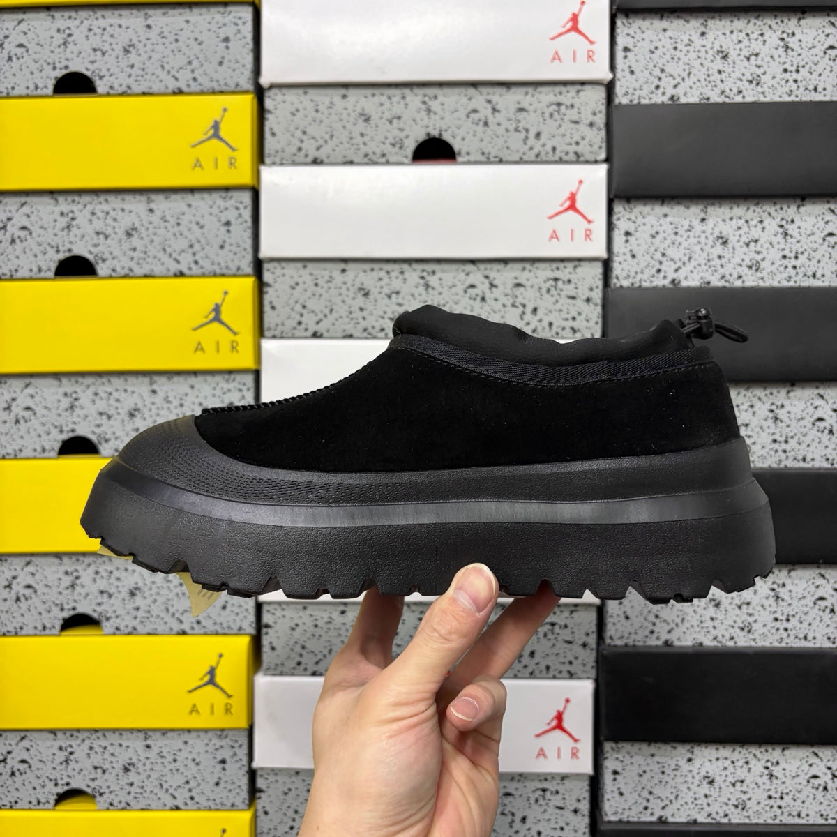 UGG Black Drawstring Slip-On Shoes with Chunky Lug Sole