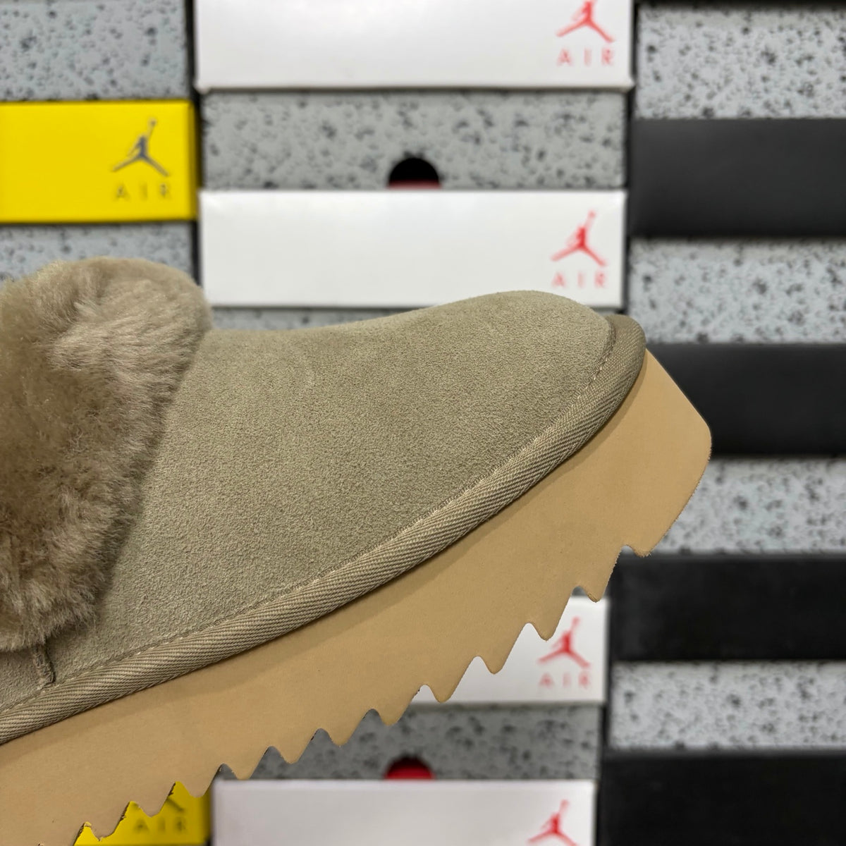 UGG Taupe Brown Platform Slip-On Shoes with Plush Collar