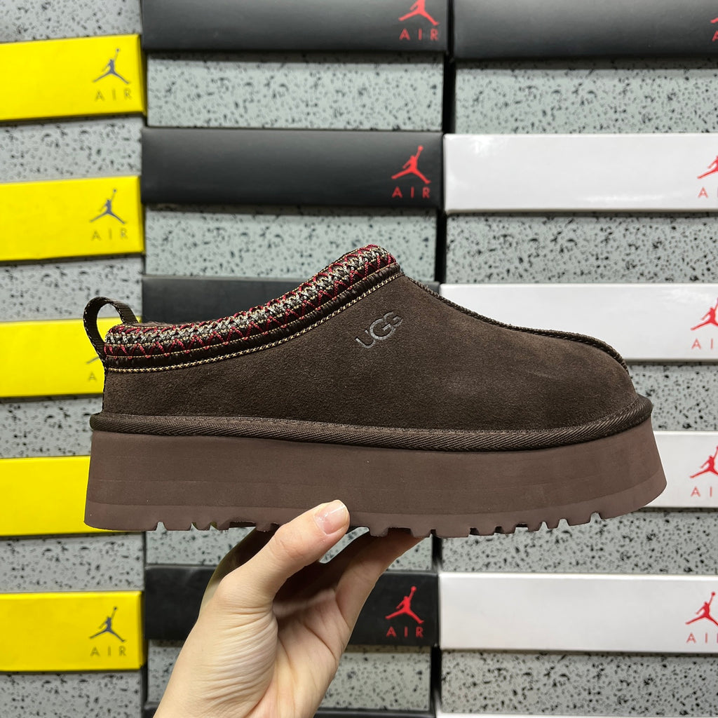 UGG Cocoa Brown Platform Slip-On Shoes with Woven Trim