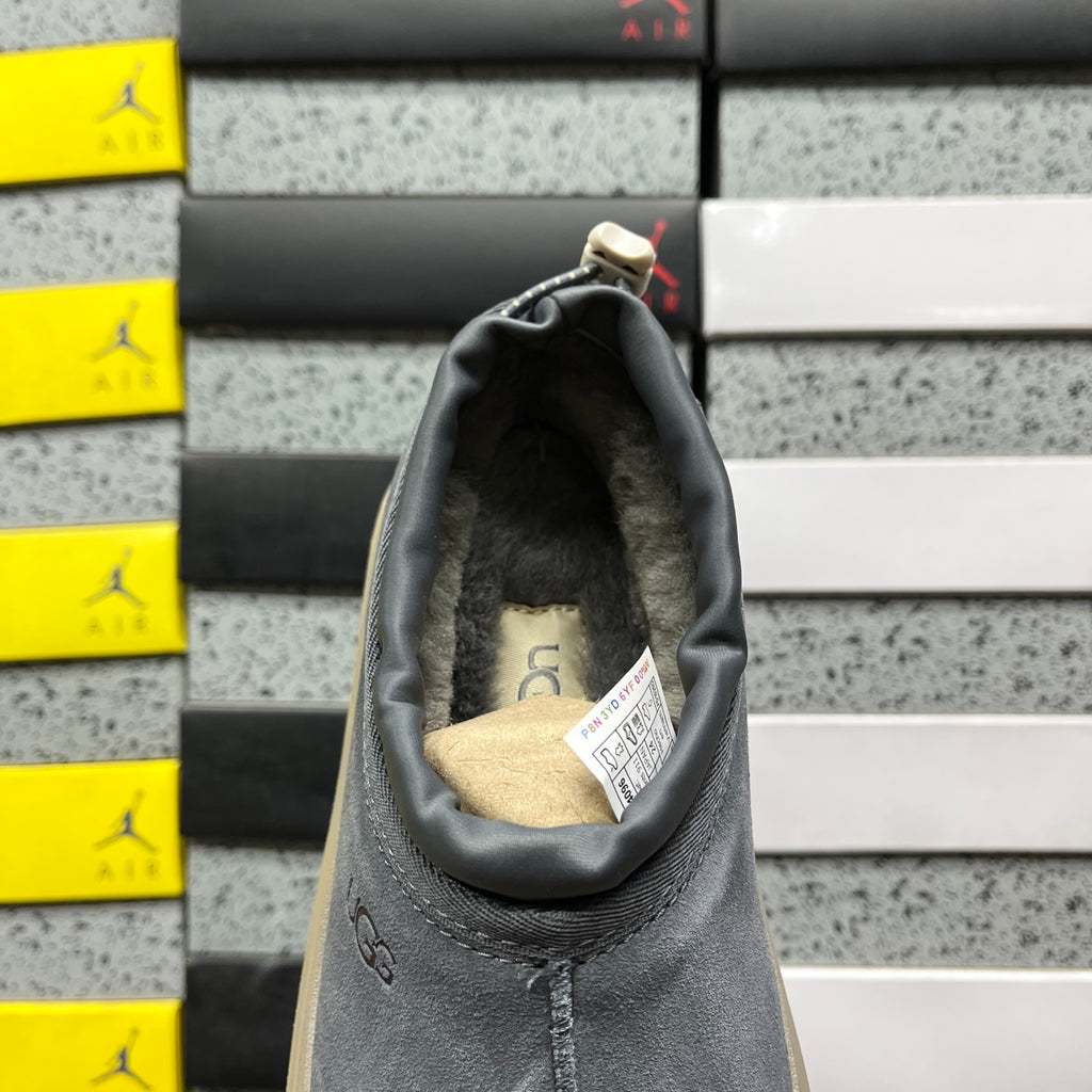 UGG Asphalt Grey Drawstring Slip-On Shoes with Taupe Chunky Sole