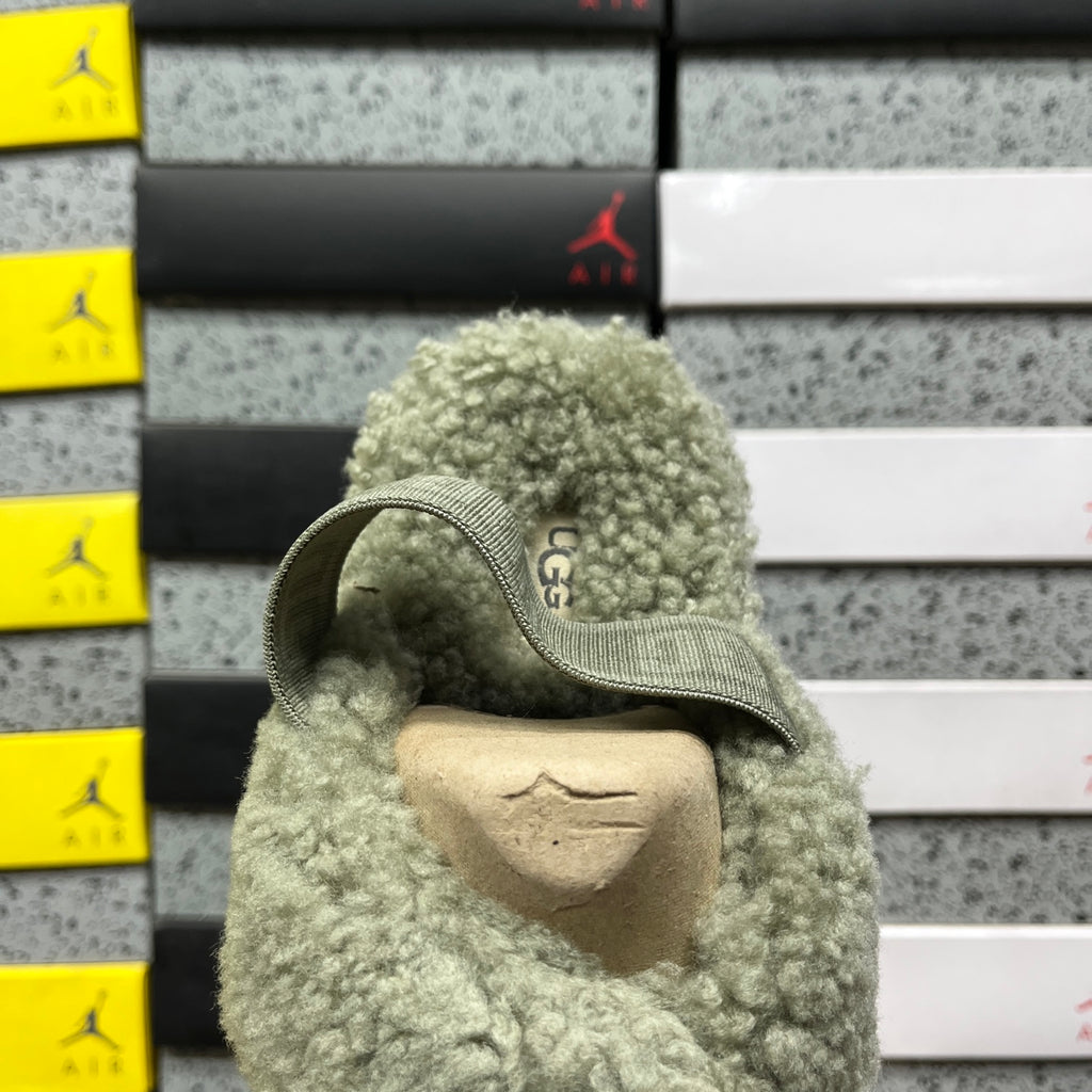 UGG Sage Green Plush Cross-Strap Platform Sandals with Heel Strap