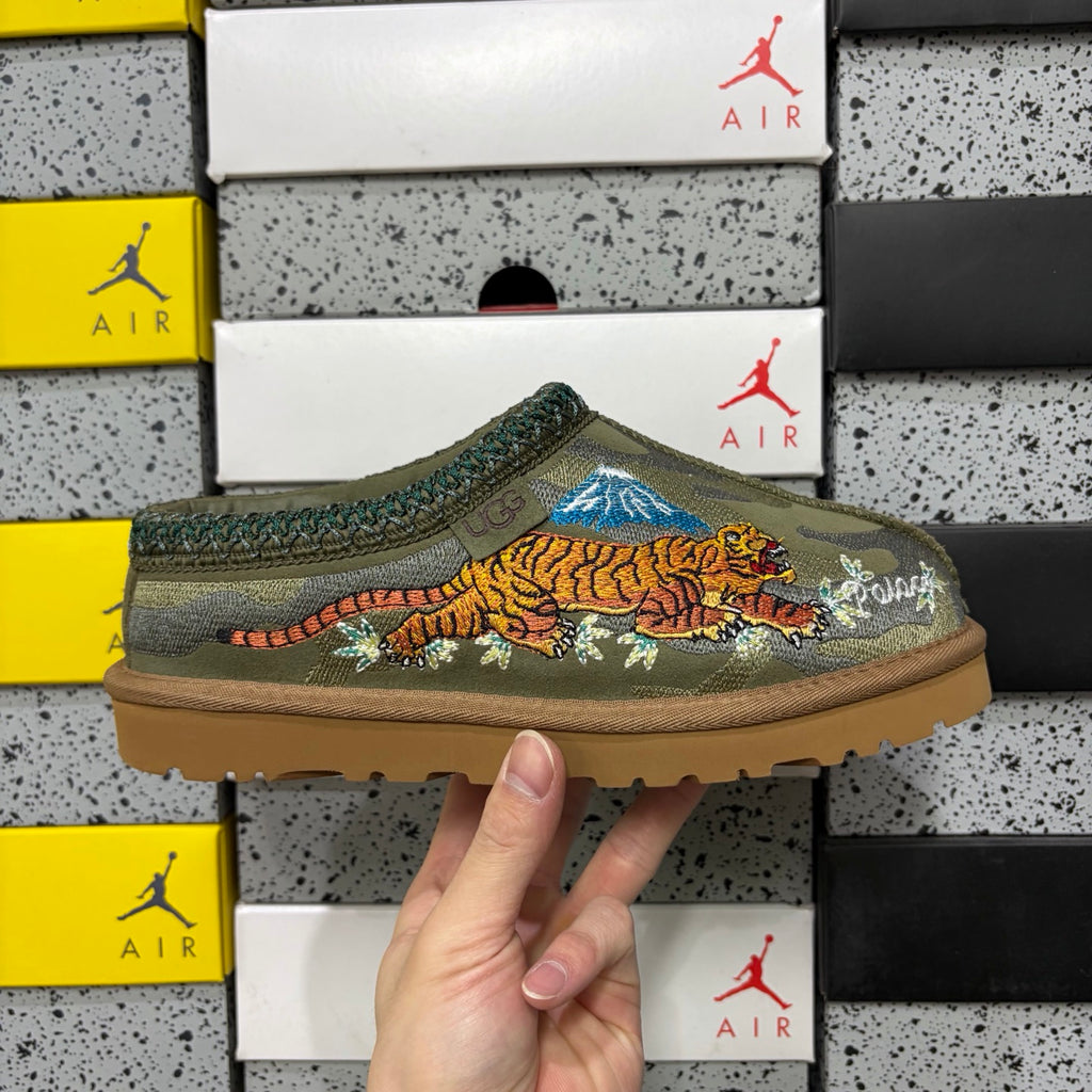 UGG Olive Green Slip-On Shoes with Dragon & Tiger Embroidery