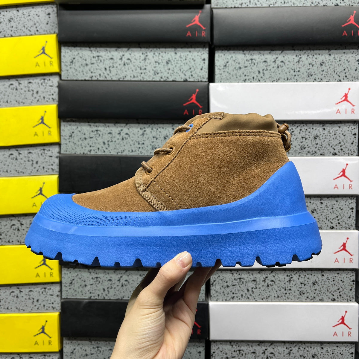 UGG Chestnut Lace-Up Ankle Boots with Blue Lug Sole