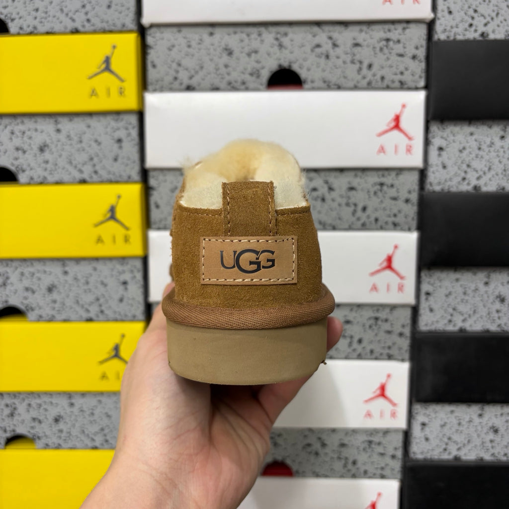UGG Chestnut Mini Slip-On Shoes with Cream Plush Lining