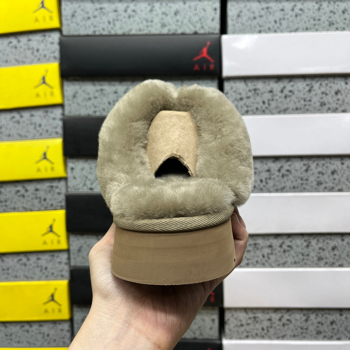 UGG Antelope Brown Platform Slippers with Plush Collar