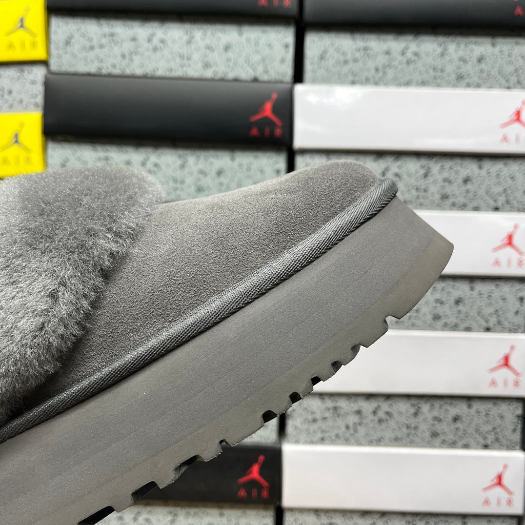 UGG Grey Platform Slip-On Shoes with Plush Foldover Collar