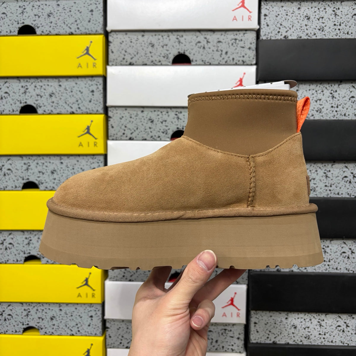 UGG Brown Platform Ankle Boots with Orange Pull Tab