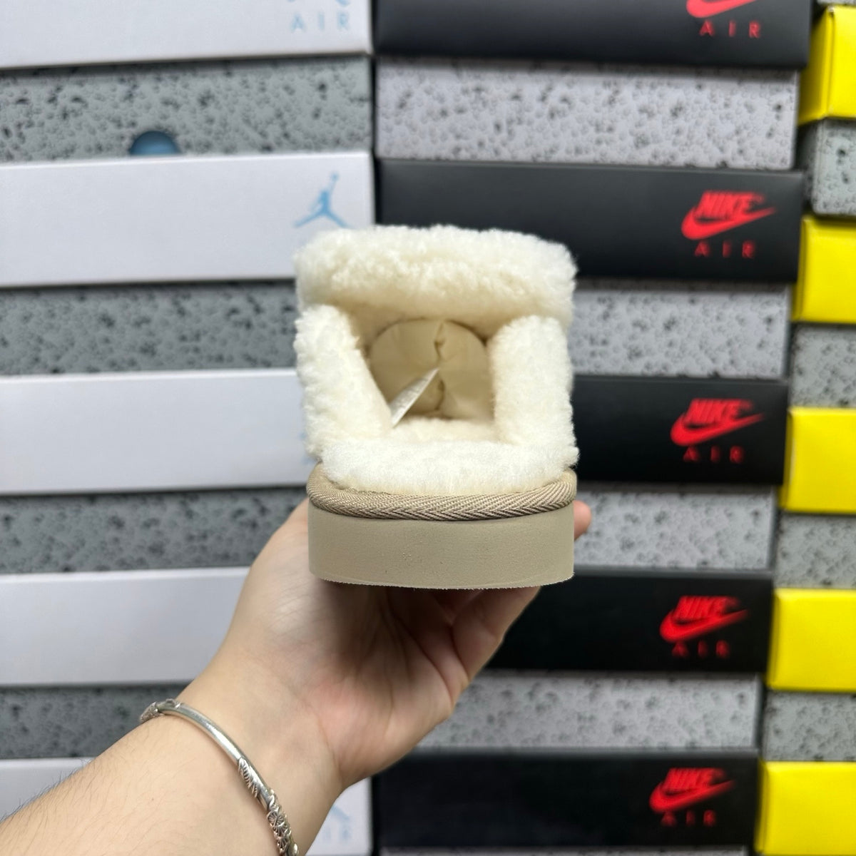 UGG Khaki Slippers with Cream Plush Trim and Embroidered Logo
