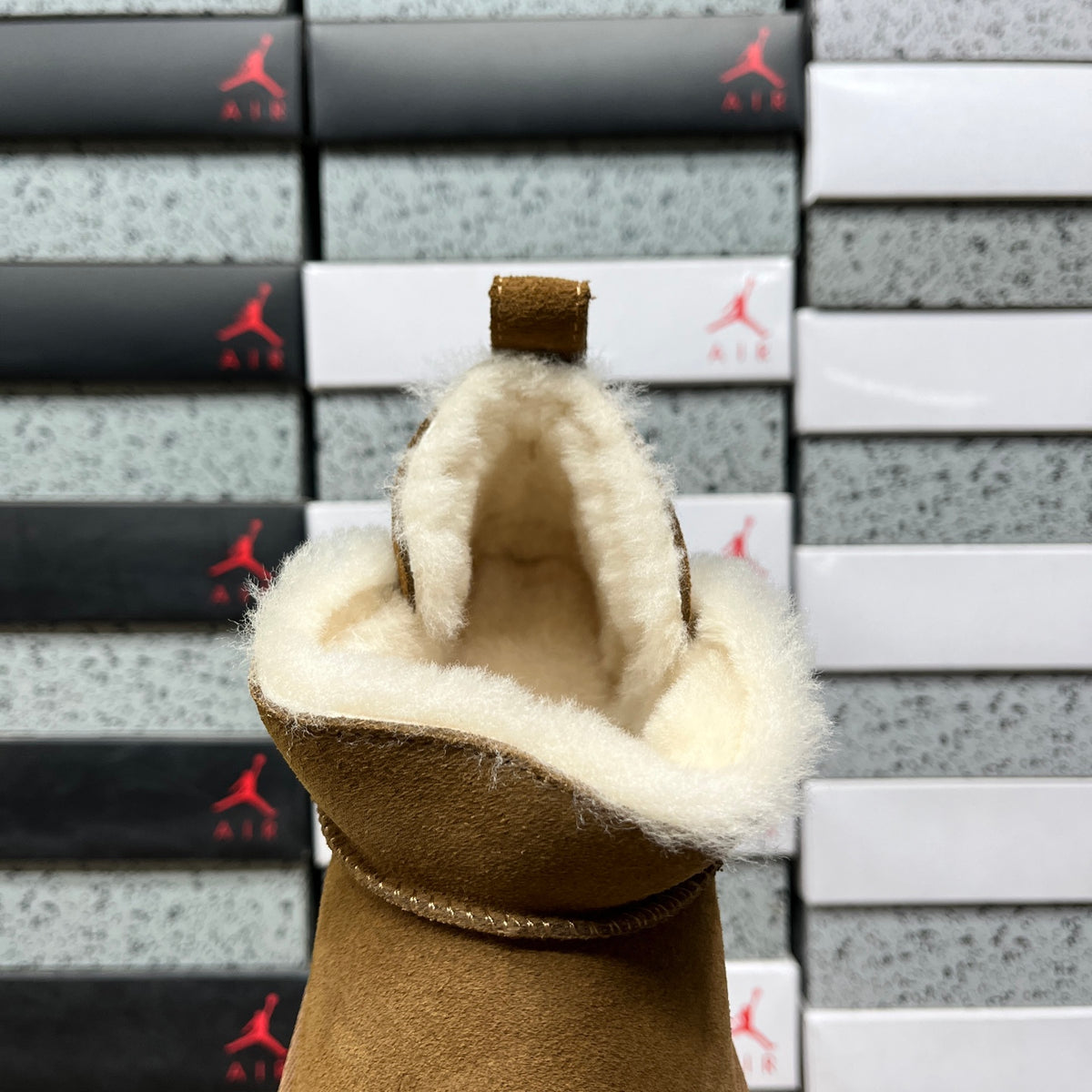 UGG Chestnut Platform Ankle Boots with Cream Plush Trim