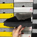 UGG Black Platform Slip-On Shoes with Grey Plush Collar