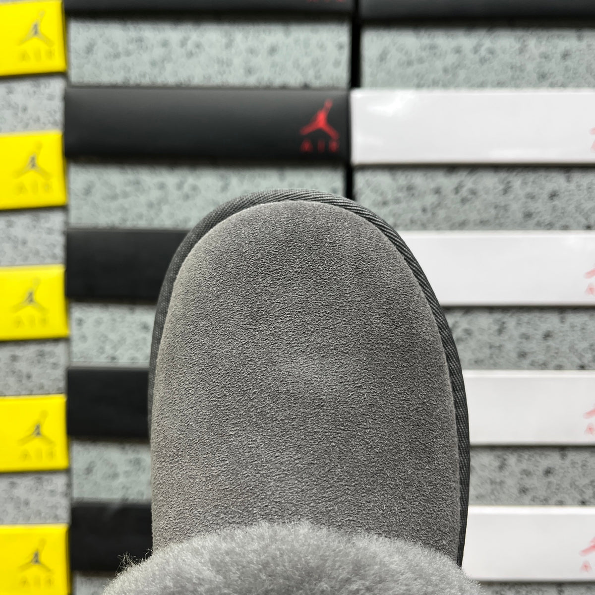 UGG Grey Platform Slip-On Shoes with Plush Foldover Collar
