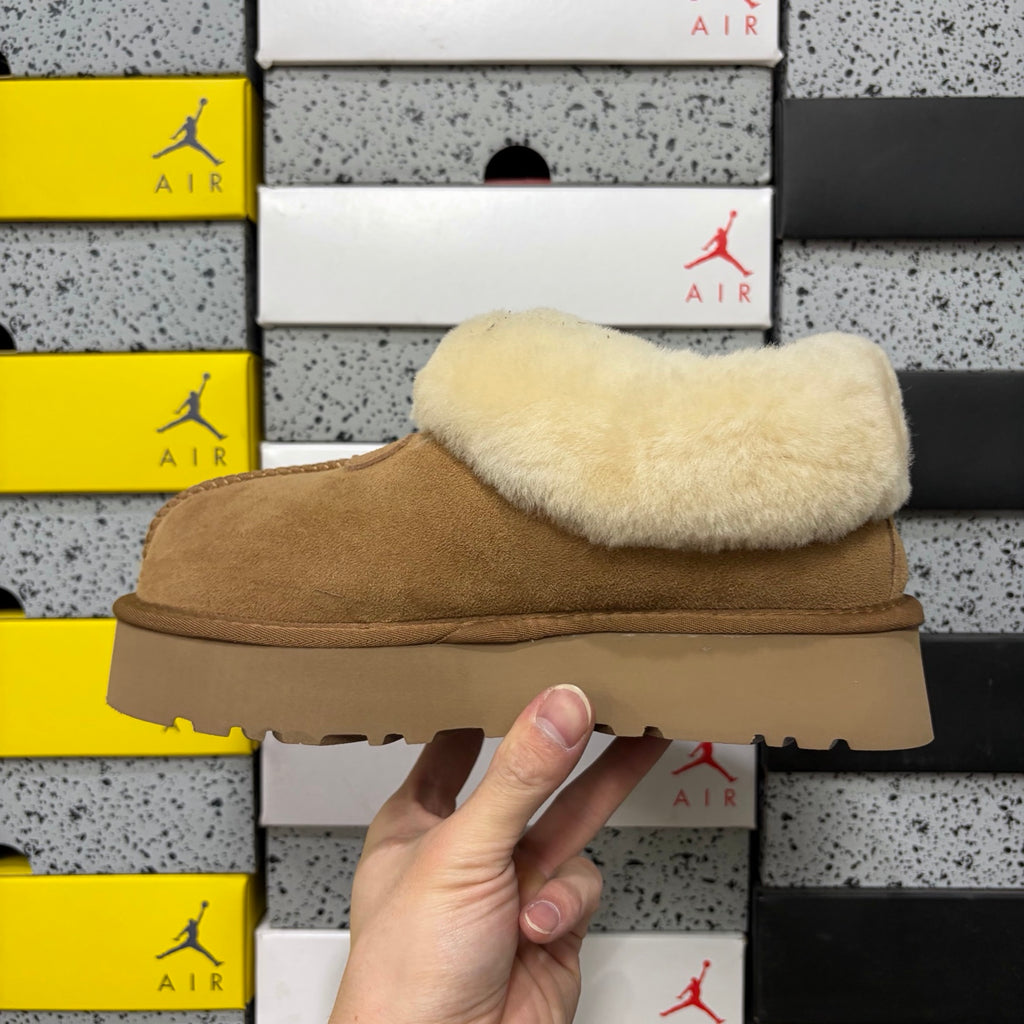 UGG Chestnut Slip-On Shoes with Cream Plush Foldover Collar