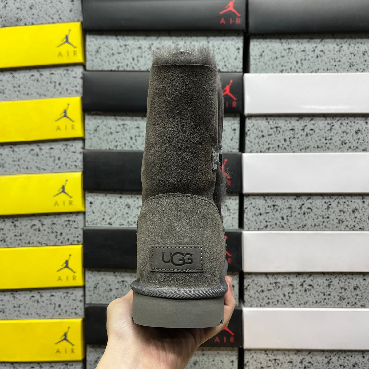 UGG Grey Button-Detail Short Boots