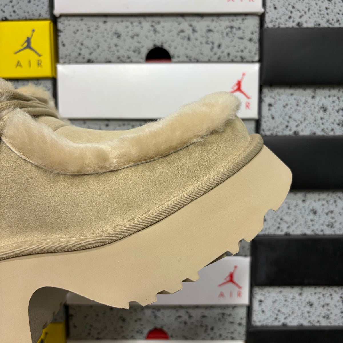 UGG Sand Platform Ankle Boots with Plush Trim