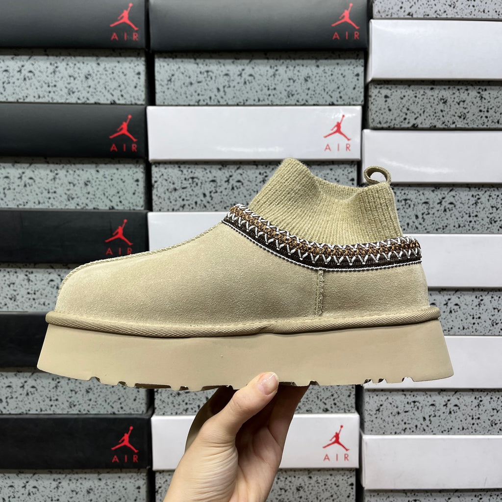 UGG Mustard Seed Platform Ankle Boots with Ribbed Knit Collar