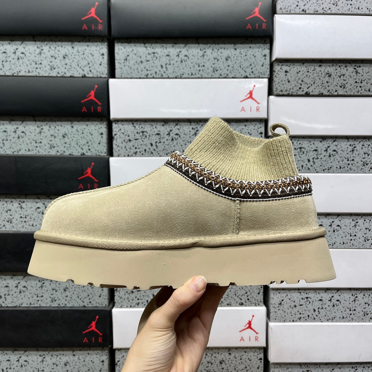 UGG Mustard Seed Platform Ankle Boots with Ribbed Knit Collar