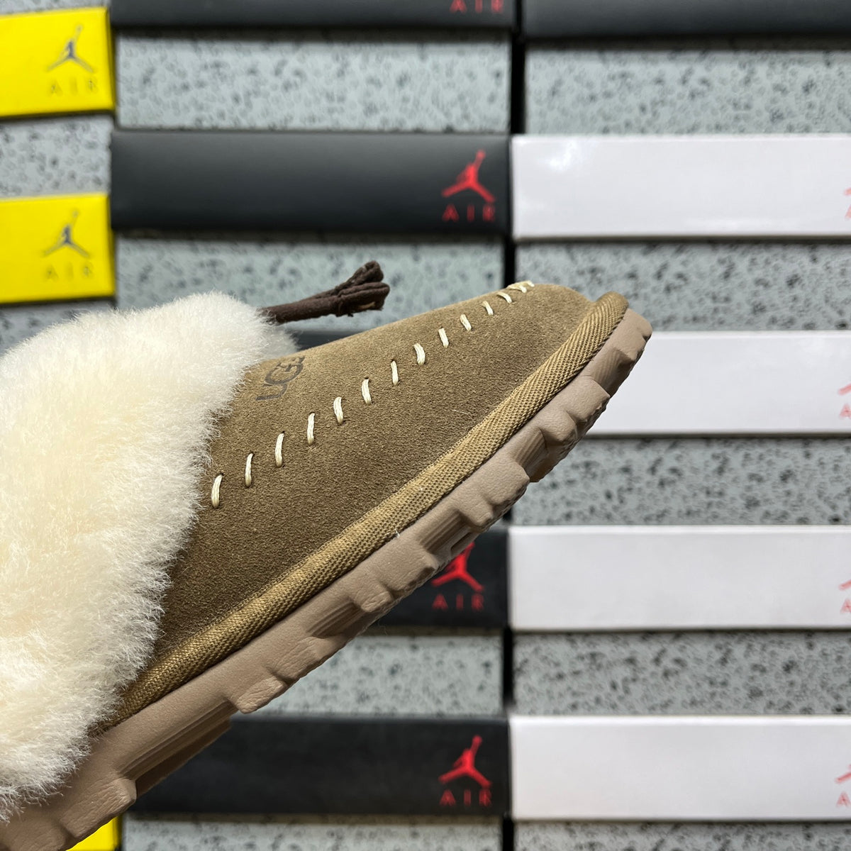 UGG Light Bronze Slip-On Shoes with Cream Plush Collar