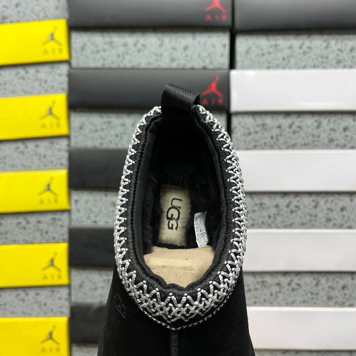 UGG Black Platform Slip-On Shoes with Contrast Woven Trim