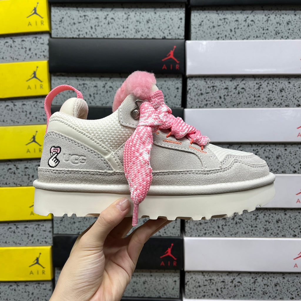 UGG White & Pink Lowmel Lace-Up Platform Shoes