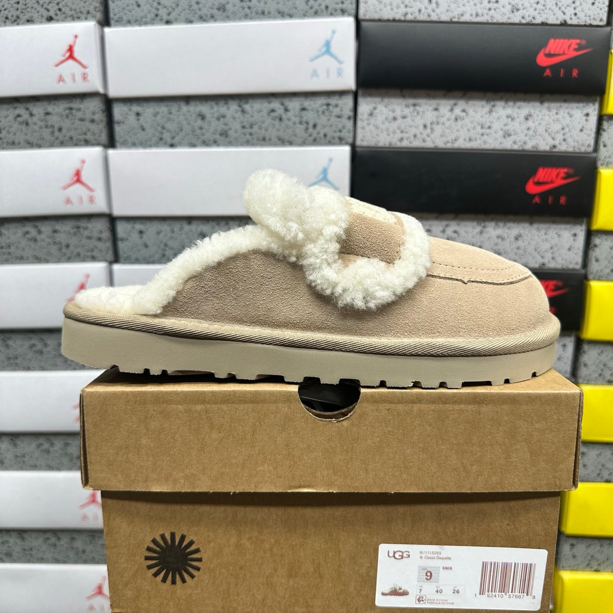 UGG Khaki Slippers with Cream Plush Trim and Embroidered Logo