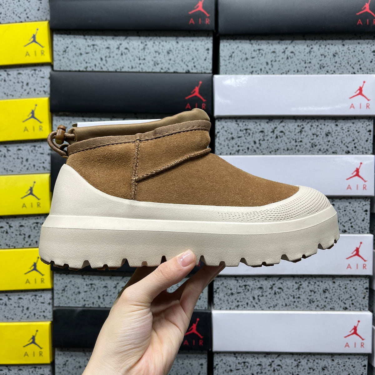 UGG Chestnut Drawstring Ankle Boots with Cream Lug Sole