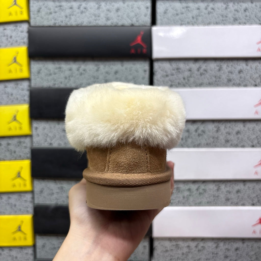 UGG Chestnut Slip-On Shoes with Cream Plush Foldover Collar