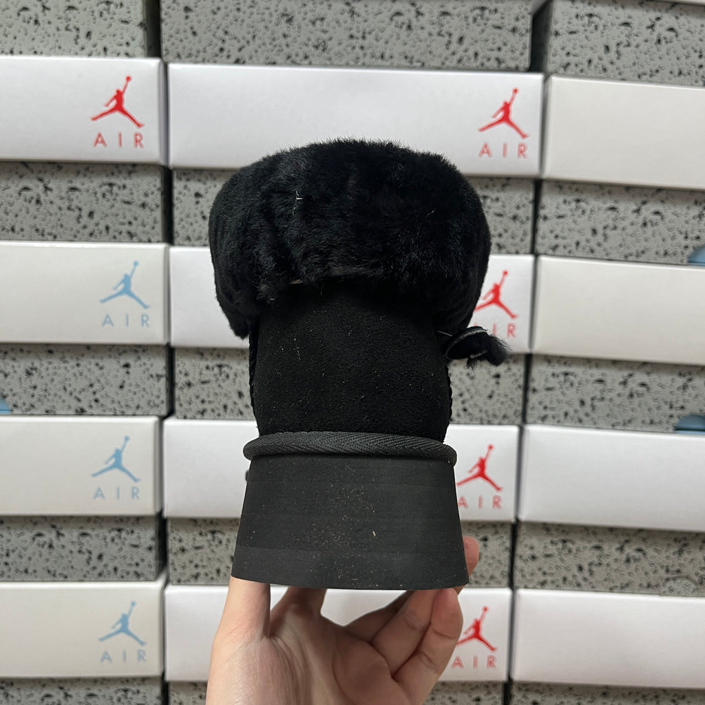 UGG Black Platform Ankle Boots with Plush Collar