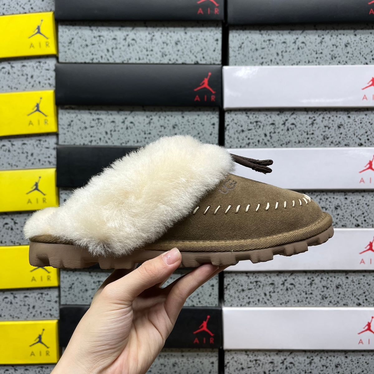 UGG Light Bronze Slip-On Shoes with Cream Plush Collar