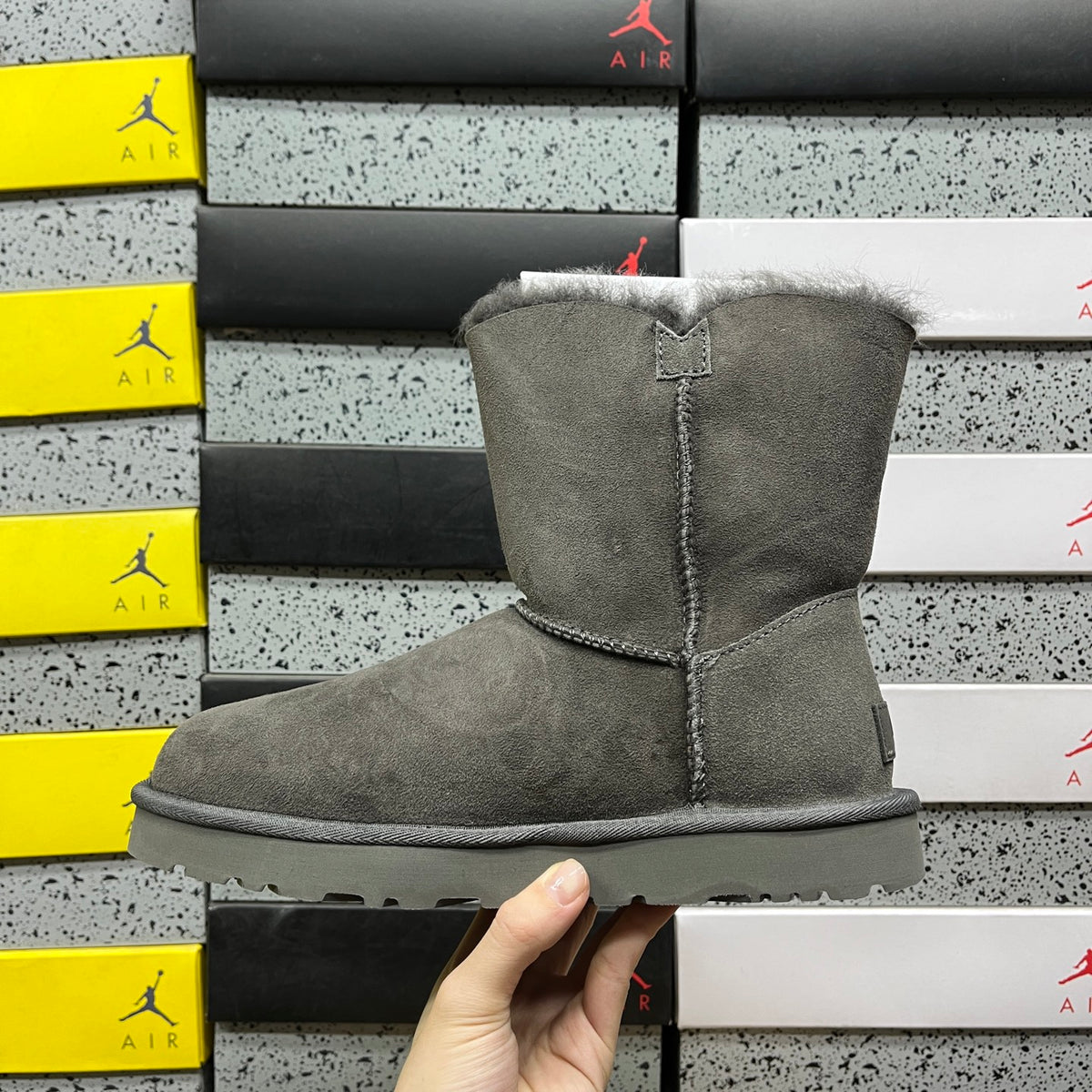 UGG Grey Button-Detail Short Boots
