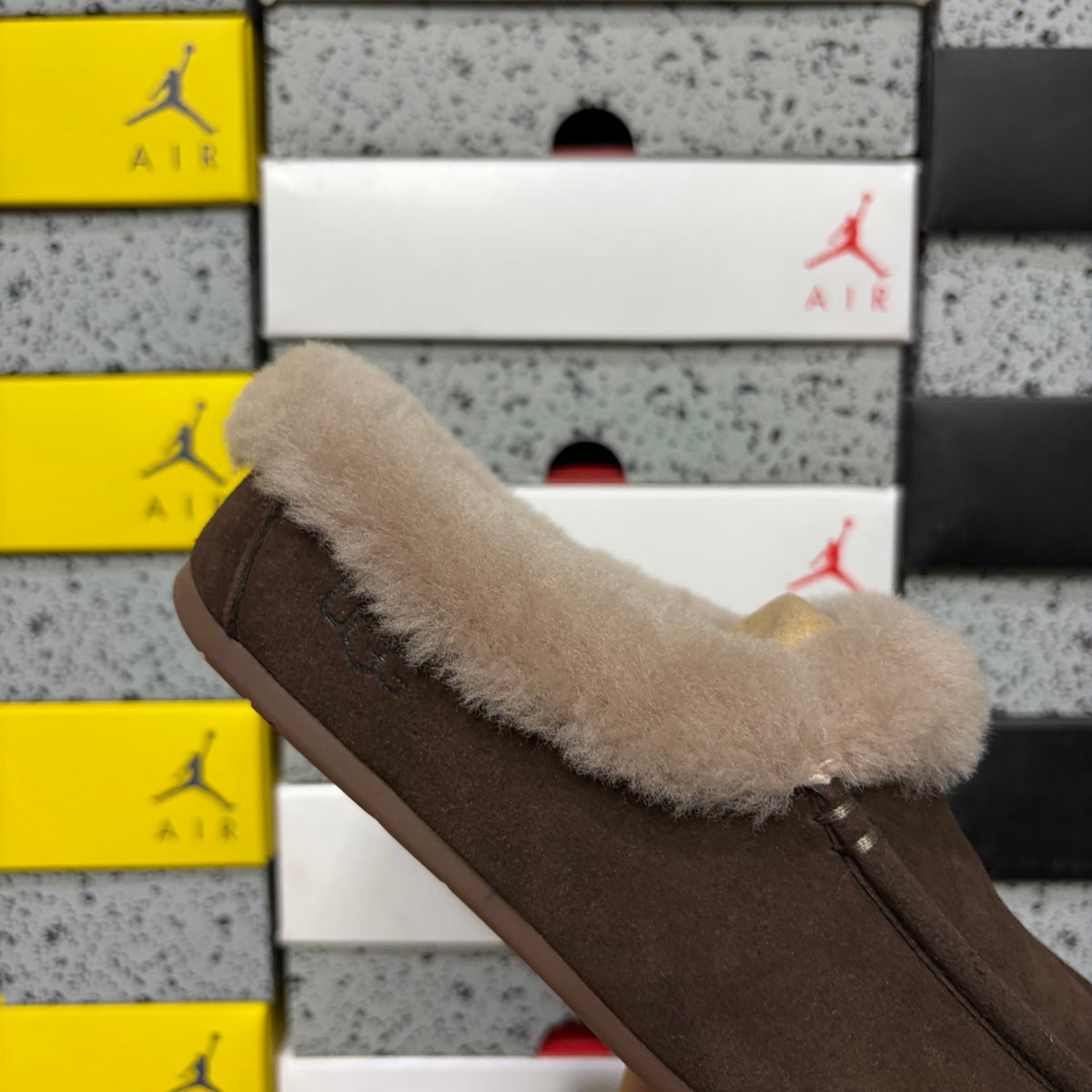 UGG Cocoa Brown Moccasin Slippers with Plush Collar