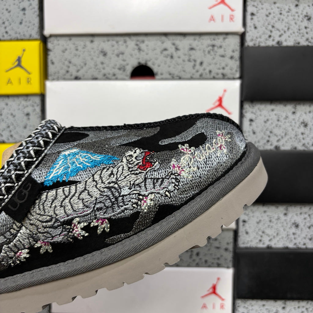 UGG Black Slip-On Shoes with Dragon & Tiger Embroidery