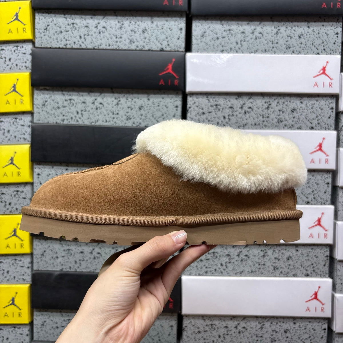 UGG Chestnut Slip-On Shoes with Cream Plush Foldover Collar