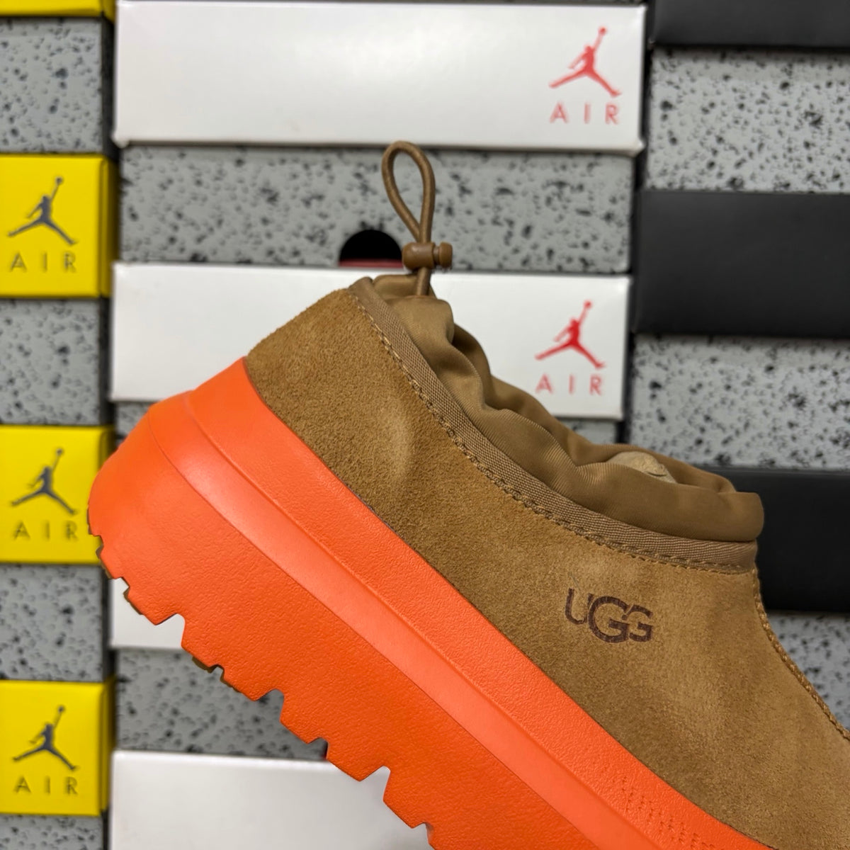 UGG Chestnut Drawstring Slip-On Shoes with Orange Chunky Sole