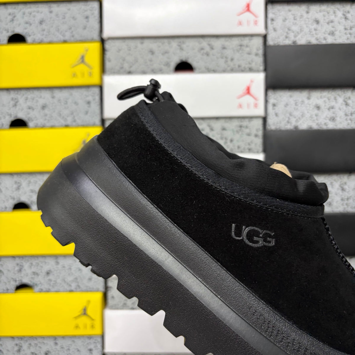 UGG Black Drawstring Slip-On Shoes with Chunky Lug Sole
