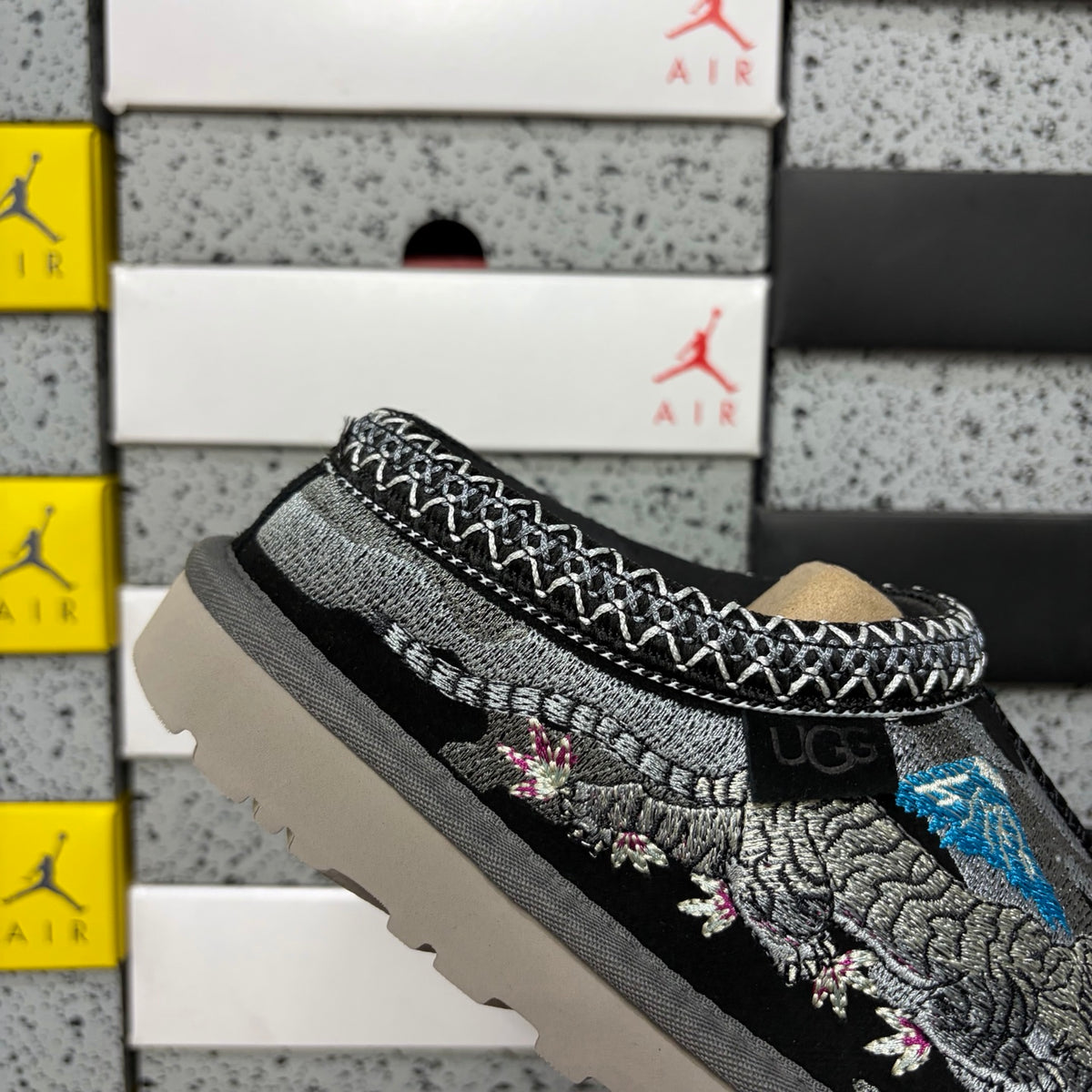 UGG Black Slip-On Shoes with Dragon & Tiger Embroidery