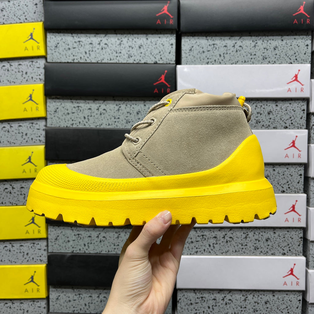 UGG Beige Lace-Up Ankle Boots with Yellow Lug Sole