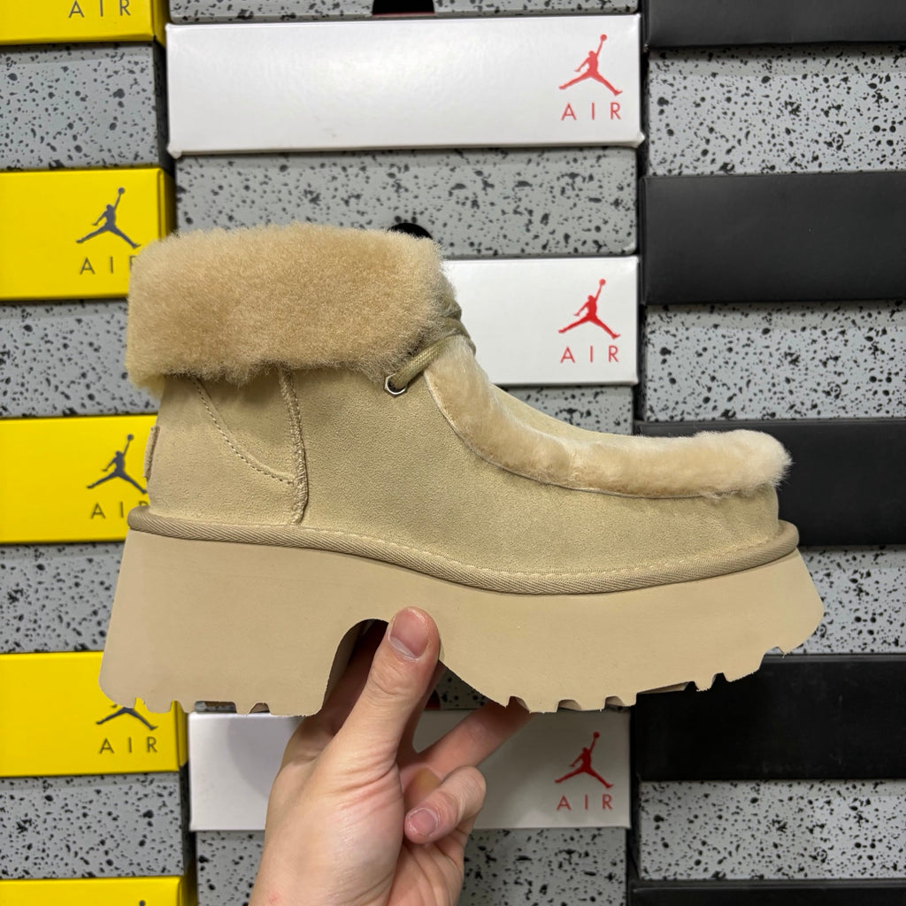 UGG Sand Platform Ankle Boots with Plush Trim