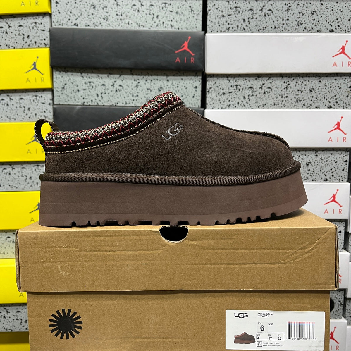 UGG Cocoa Brown Platform Slip-On Shoes with Woven Trim