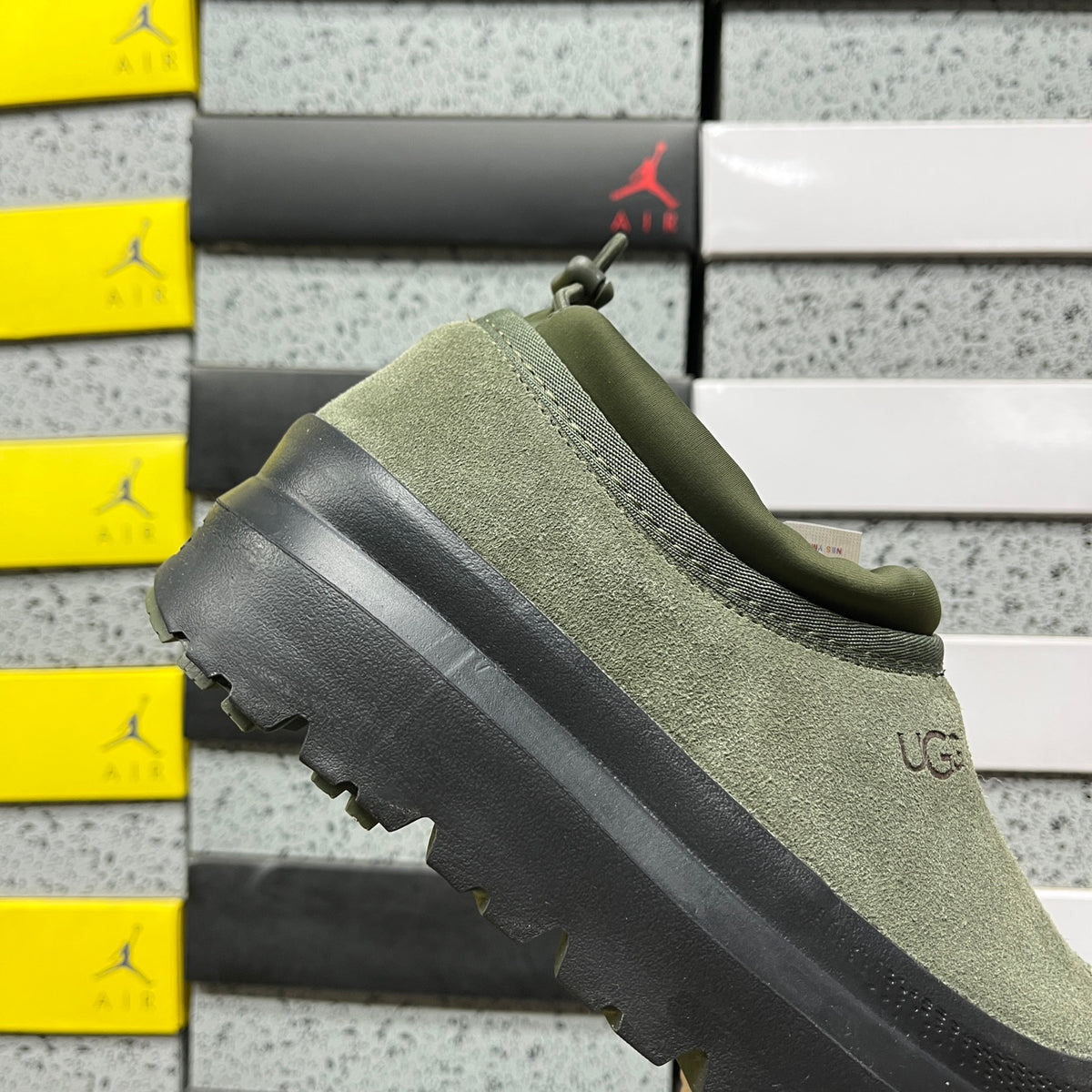UGG Olive Green Drawstring Slip-On Shoes with Black Chunky Sole