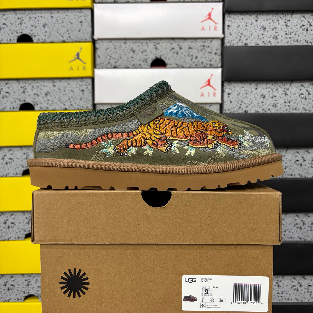 UGG Olive Green Slip-On Shoes with Dragon & Tiger Embroidery