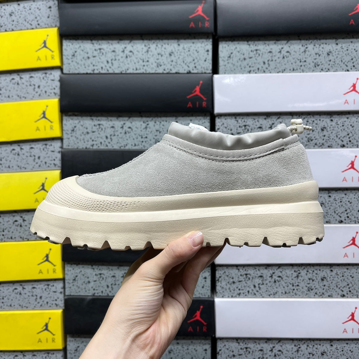 UGG Smoke Grey Drawstring Slip-On Shoes with Chunky Cream Sole