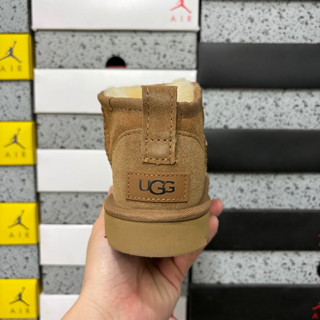 UGG Chestnut Mini Pull-On Ankle Boots with Cream Plush Lining