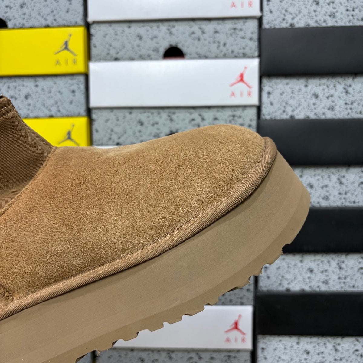 UGG Brown Platform Ankle Boots with Orange Pull Tab