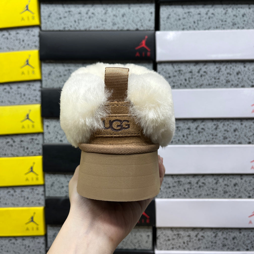 UGG Chestnut Platform Slip-On Shoes with Cream Plush Foldover Collar