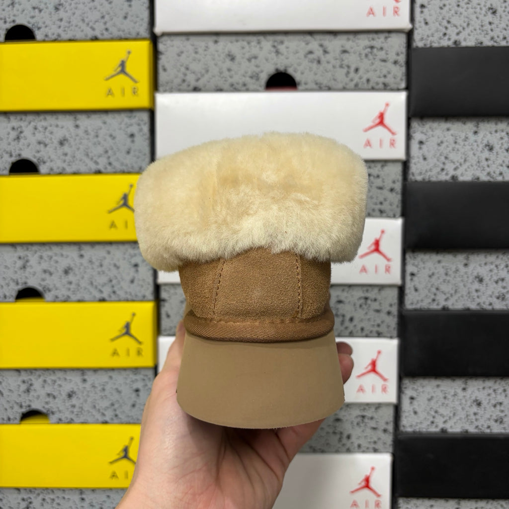 UGG Chestnut Slip-On Shoes with Cream Plush Foldover Collar